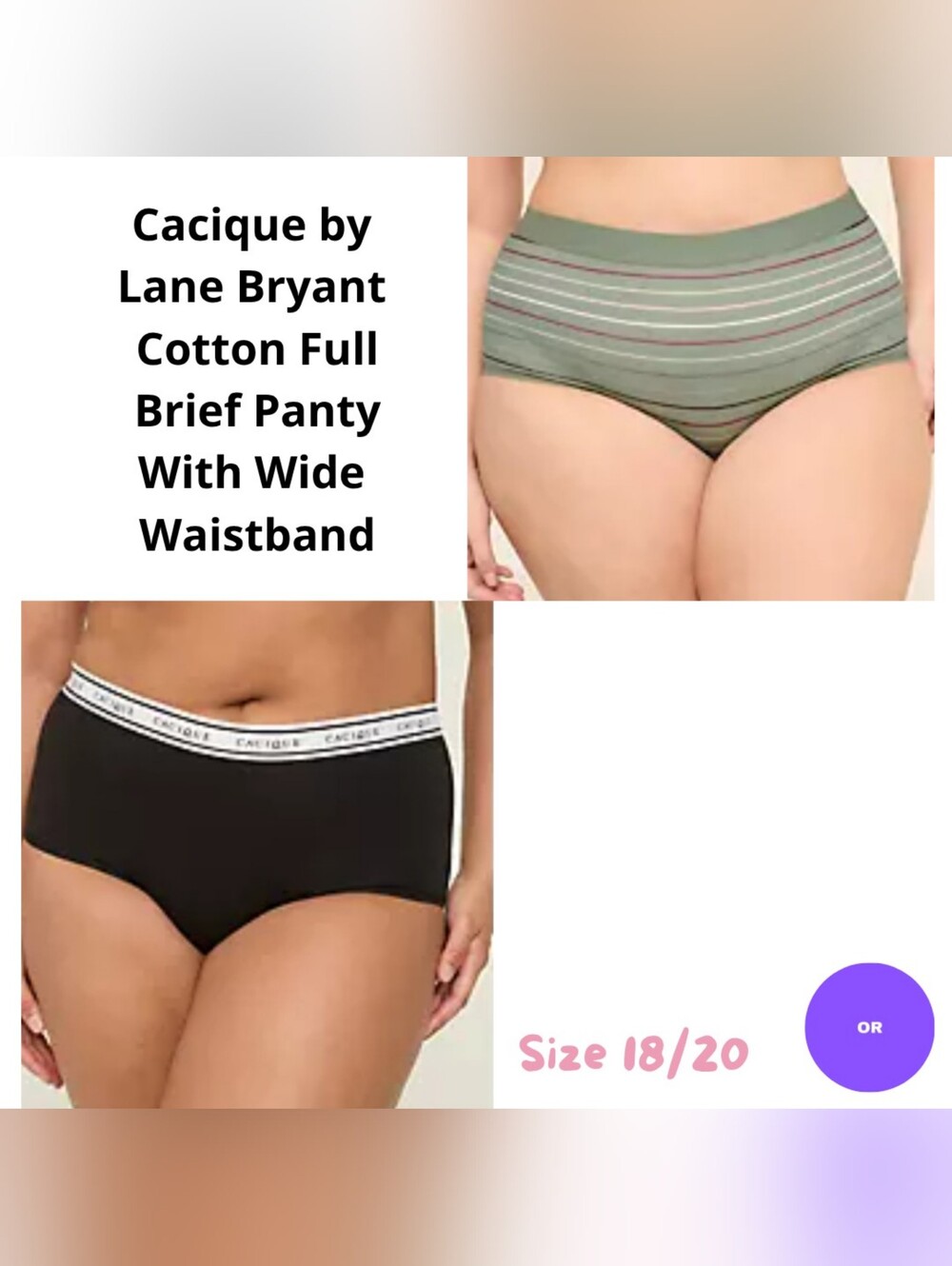 18/20 Cacique Cotton Full Brief Panty With Wide Waistband Set of 2